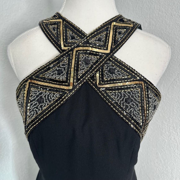 A.J. Bari Vintage 1980s Beaded Halter Gold Silver Art Deco Open Back Size 8. - Picture 1 of 8